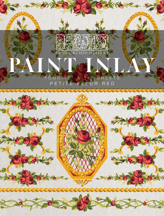 Petite Fleur Red IOD Paint Inlay by Iron Orchid Design (4) 12 X 16 Sheets - Limited Release