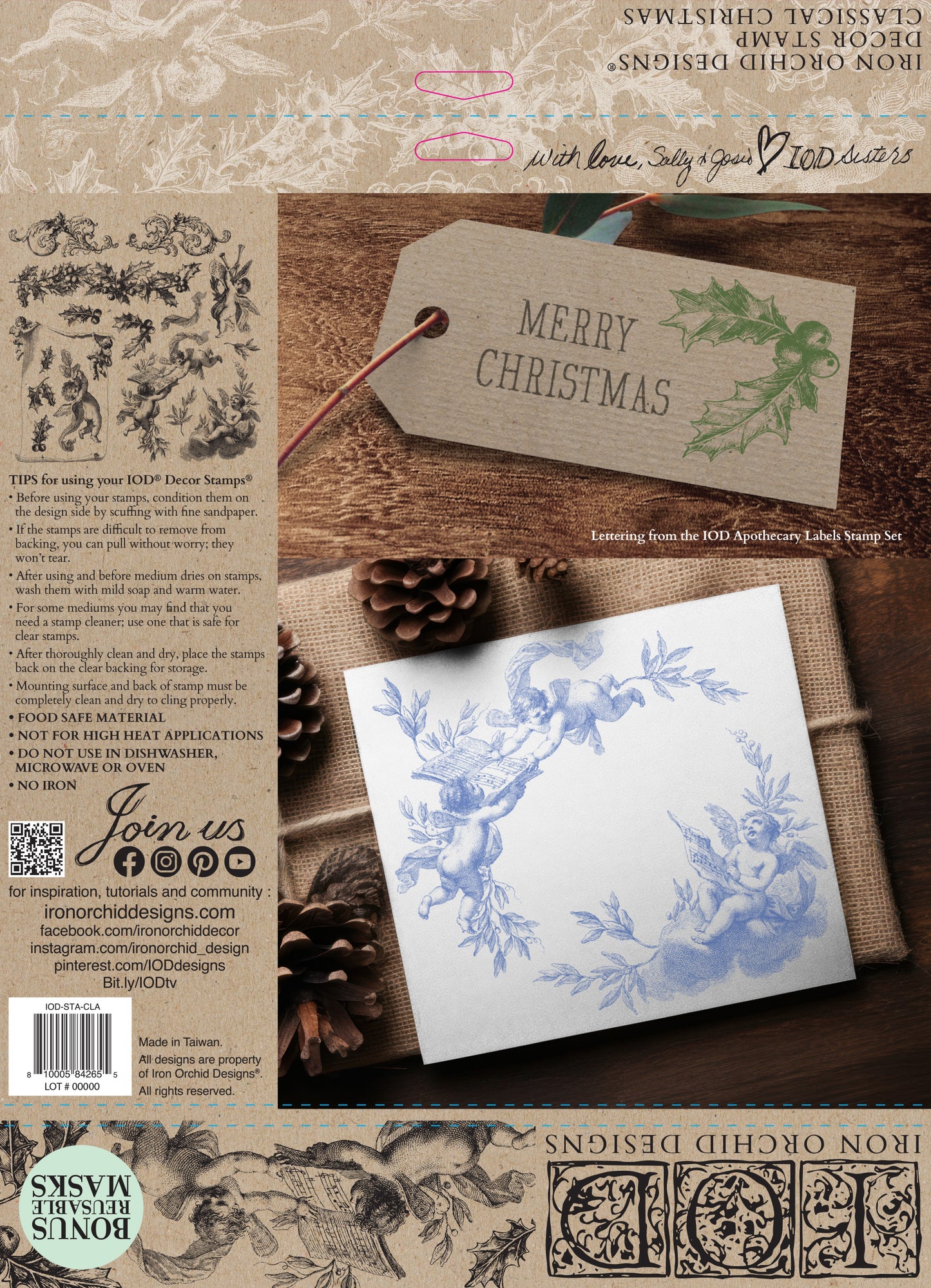 Classical Christmas 12 x 12 IOD stamp - by Iron Orchid Designs