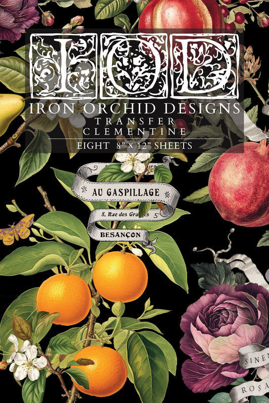 Clementine IOD Transfer Pad with (8) 8 x 12 Sheets by Iron Orchid Designs Rub-On Furniture Transfer Decal -2025 Limited Holiday Release
