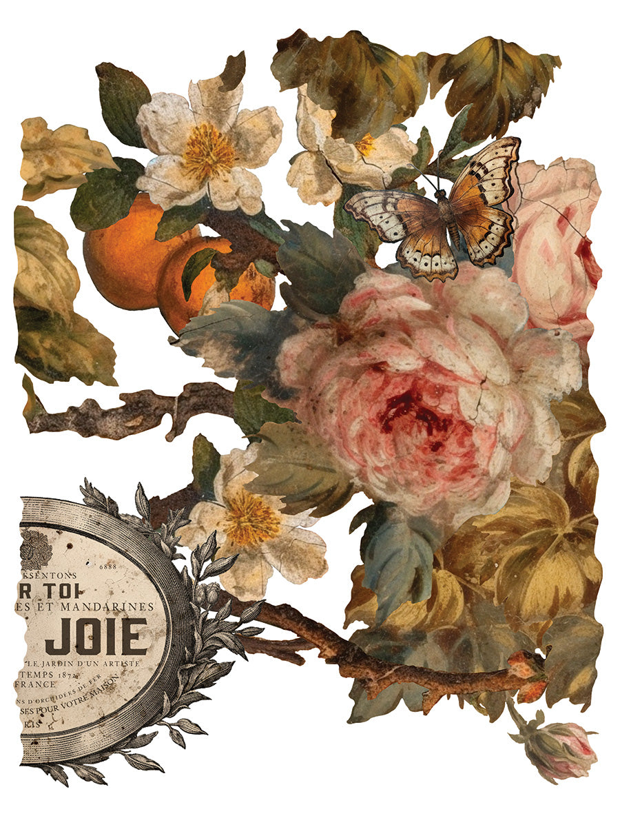 Please Read Description! Joie Des Roses IOD Transfer Pad with (8) 12 X 16 Sheets by Iron Orchid Designs Rub-On Furniture Transfer Decal - New Release