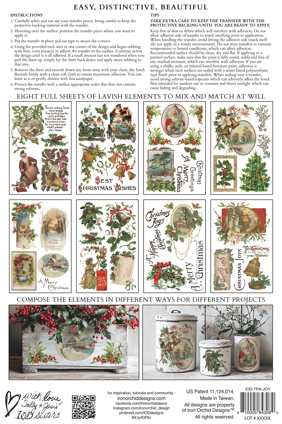Christmas Joy IOD Transfer Pad with (8) 8 x 12 Sheets by Iron Orchid Designs Rub-On Furniture Transfer Decal - 2025 Limited Holiday Release