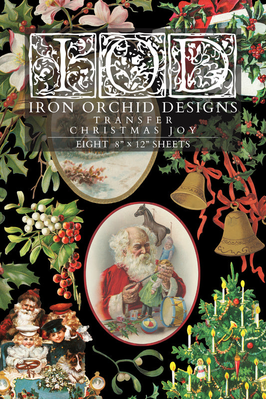 Christmas Joy IOD Transfer Pad with (8) 8 x 12 Sheets by Iron Orchid Designs Rub-On Furniture Transfer Decal - 2025 Limited Holiday Release