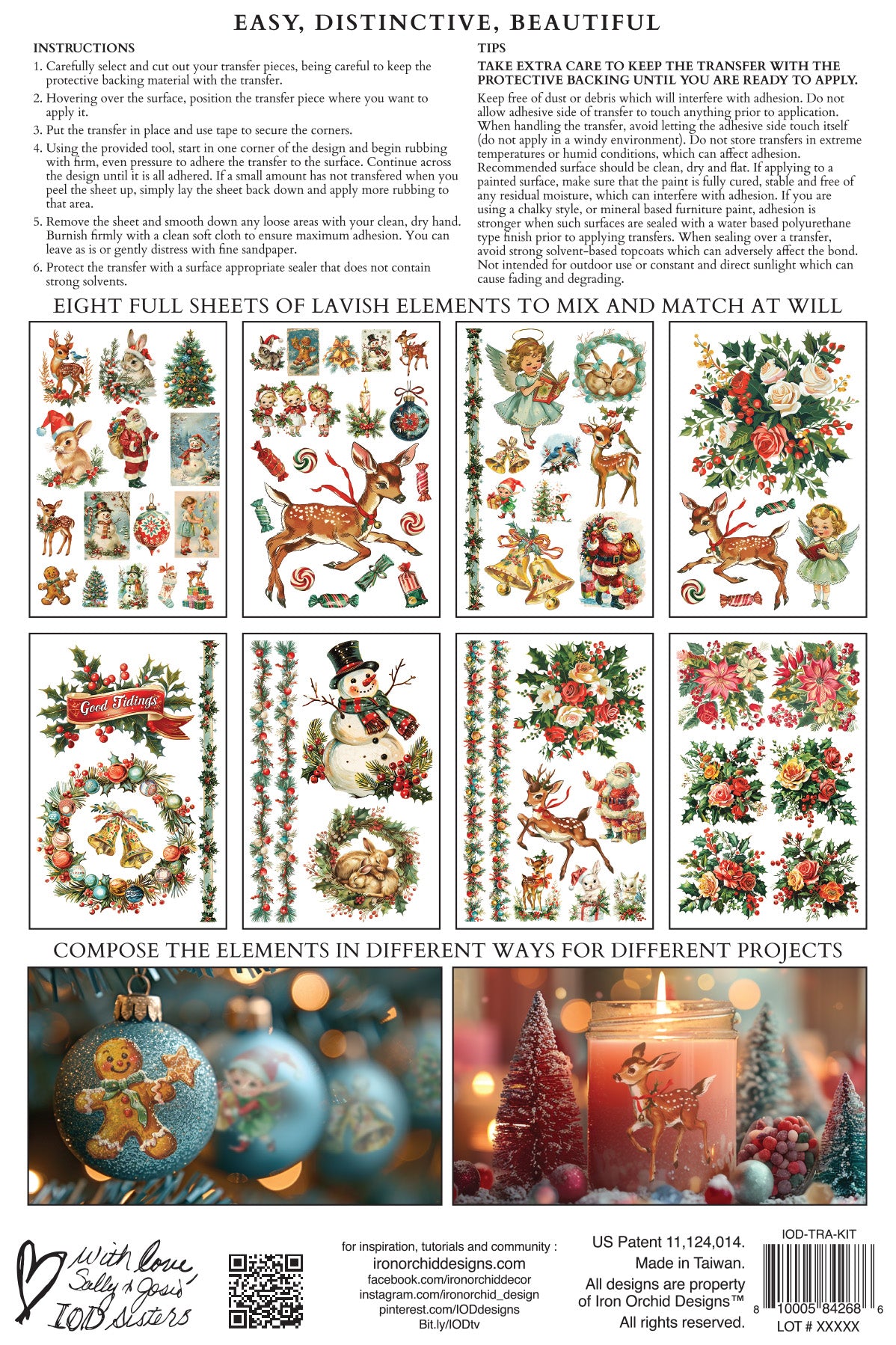 Kitschy Christmas IOD Transfer Pad with (8) 8 x 12 Sheets by Iron Orchid Designs Rub-On Furniture Transfer Decal