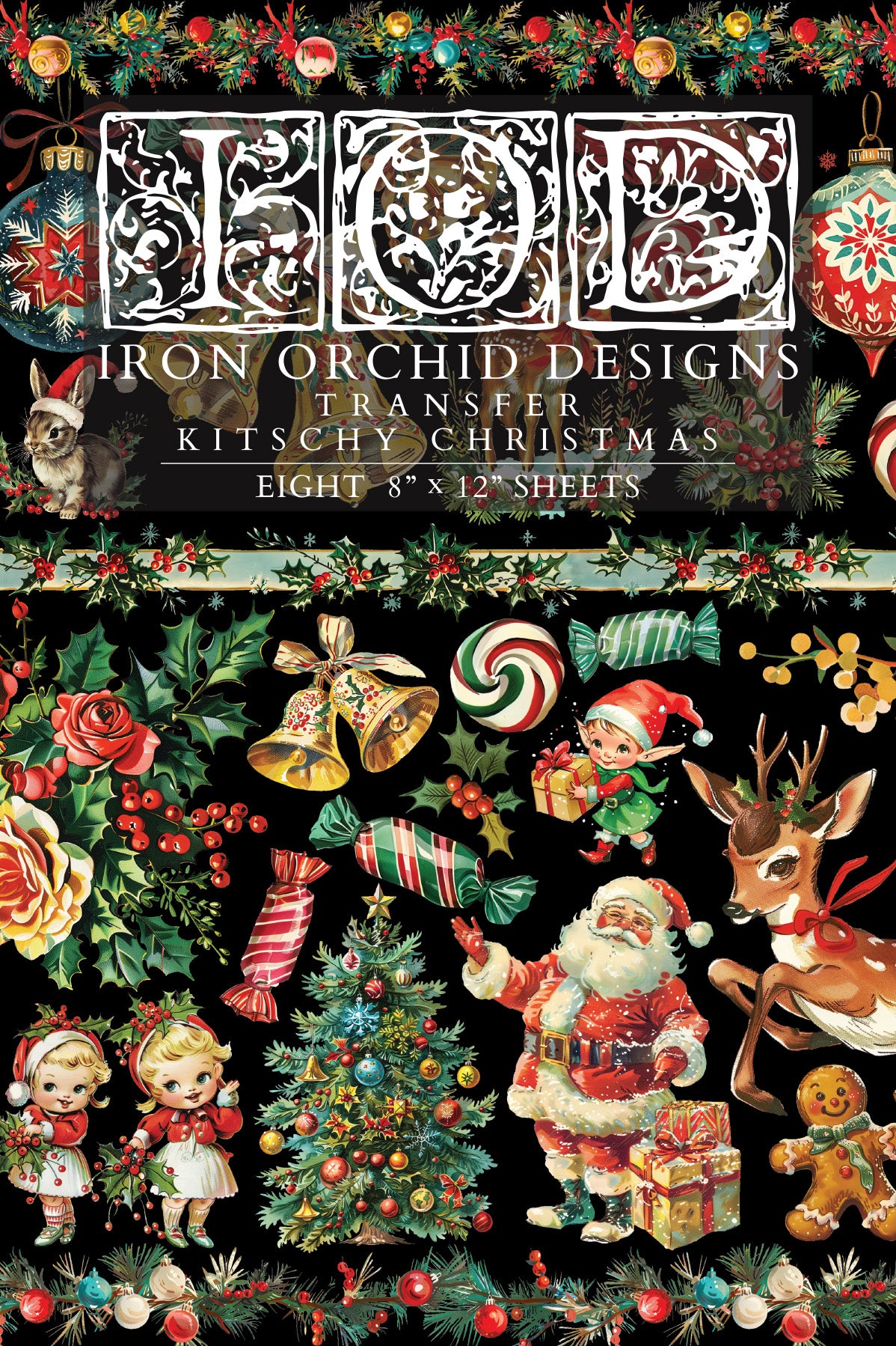 Kitschy Christmas IOD Transfer Pad with (8) 8 x 12 Sheets by Iron Orchid Designs Rub-On Furniture Transfer Decal