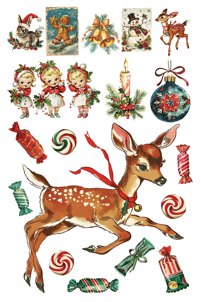 Kitschy Christmas IOD Transfer Pad with (8) 8 x 12 Sheets by Iron Orchid Designs Rub-On Furniture Transfer Decal