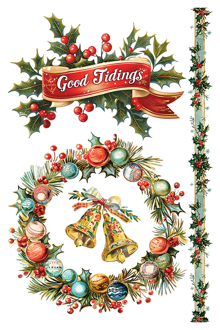 Kitschy Christmas IOD Transfer Pad with (8) 8 x 12 Sheets by Iron Orchid Designs Rub-On Furniture Transfer Decal