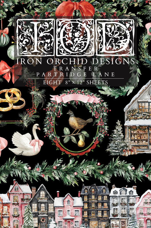 Partridge Lane IOD Transfer Pad with (8) 8 x 12 Sheets by Iron Orchid Designs Rub-On Furniture Transfer Decal - 2025 Limited Holiday Release