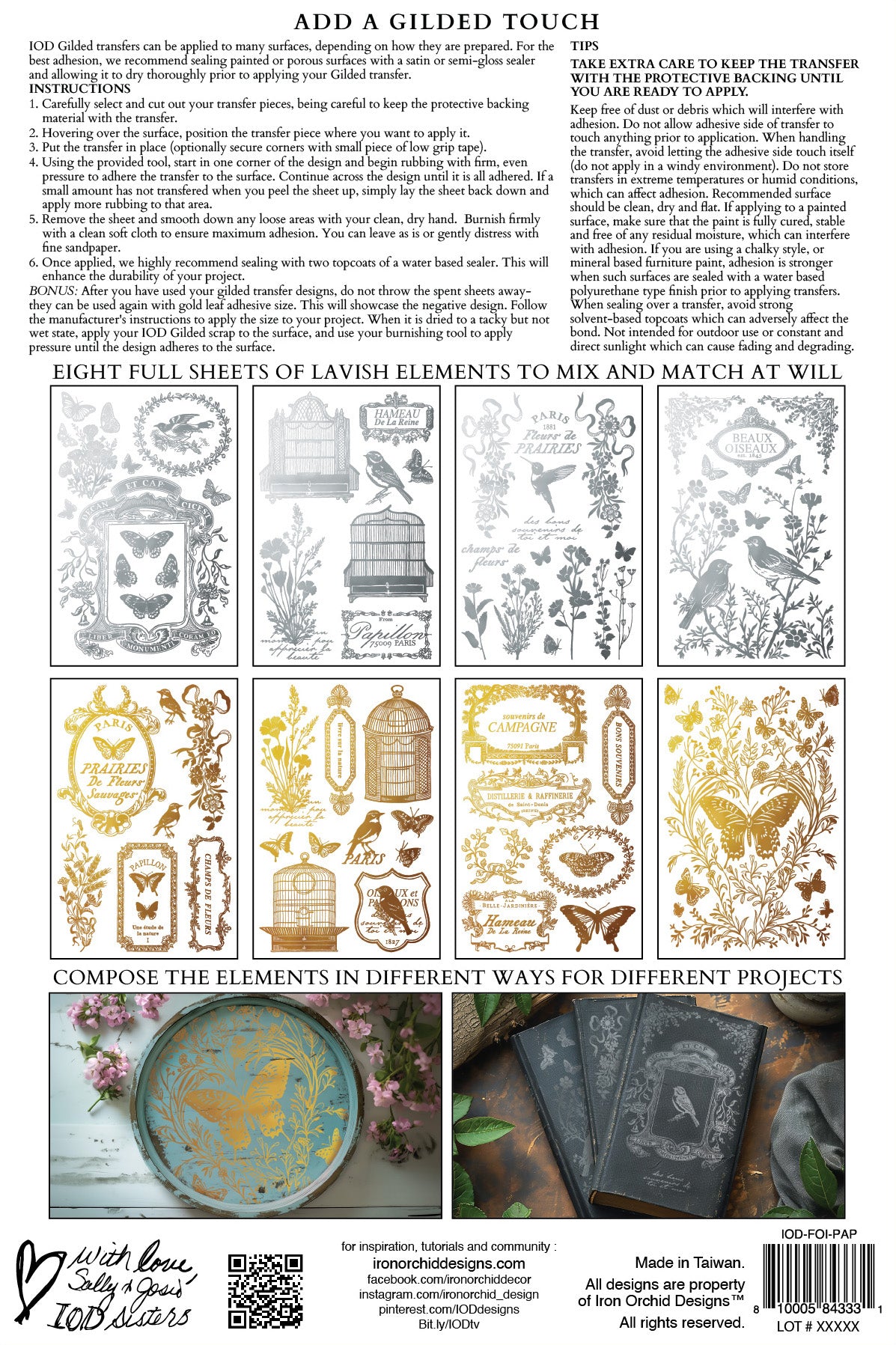 Papillon IOD Gilded Foil Transfer Pad with (8) 8 x 12 Sheets by Iron Orchid Designs Rub-On Furniture Transfer Decal - New Release
