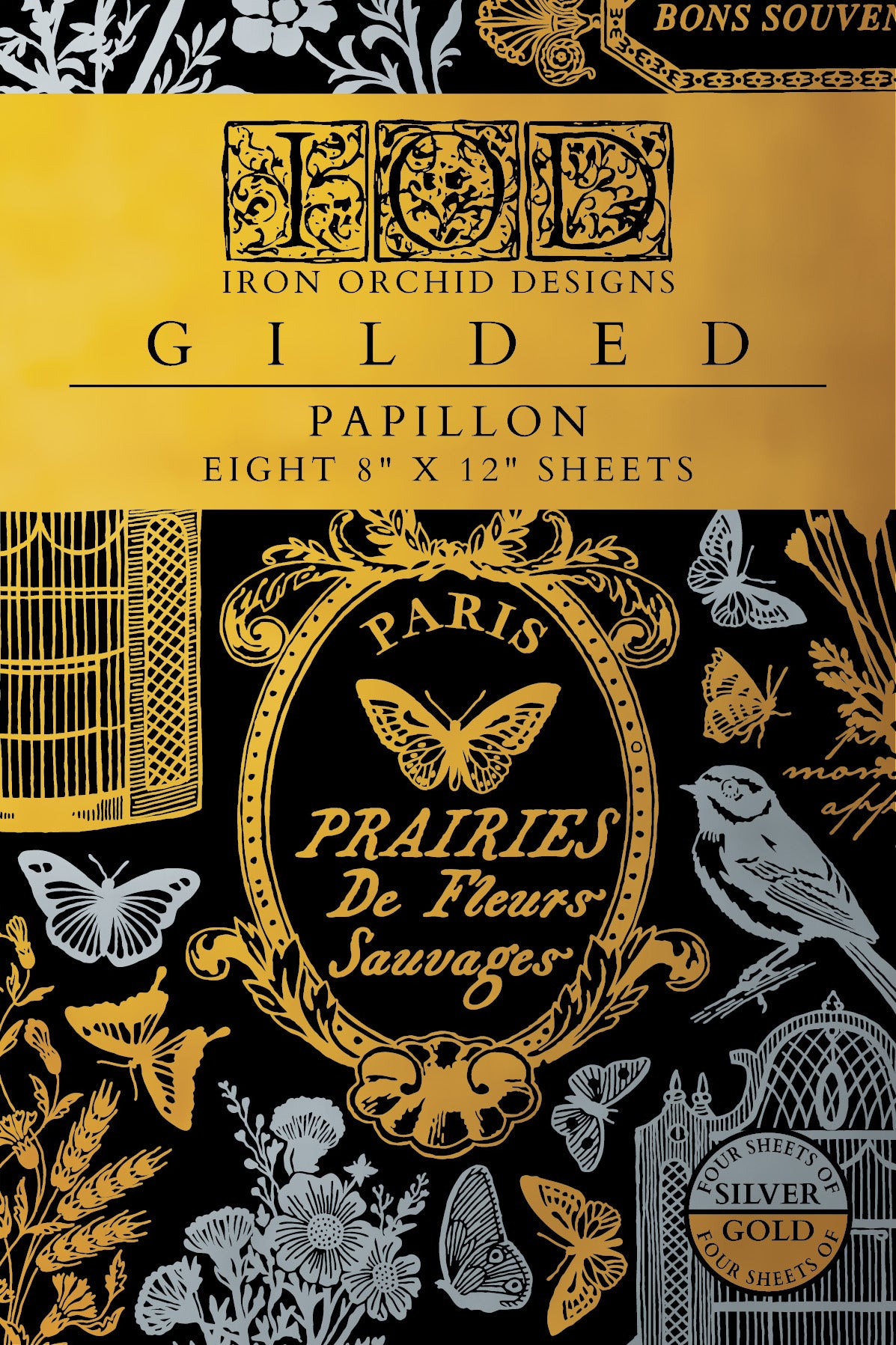 Papillon IOD Gilded Foil Transfer Pad with (8) 8 x 12 Sheets by Iron Orchid Designs Rub-On Furniture Transfer Decal - New Release