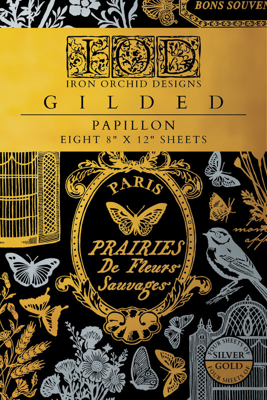 Papillon IOD Gilded Foil Transfer Pad with (8) 8 x 12 Sheets by Iron Orchid Designs Rub-On Furniture Transfer Decal - New Release