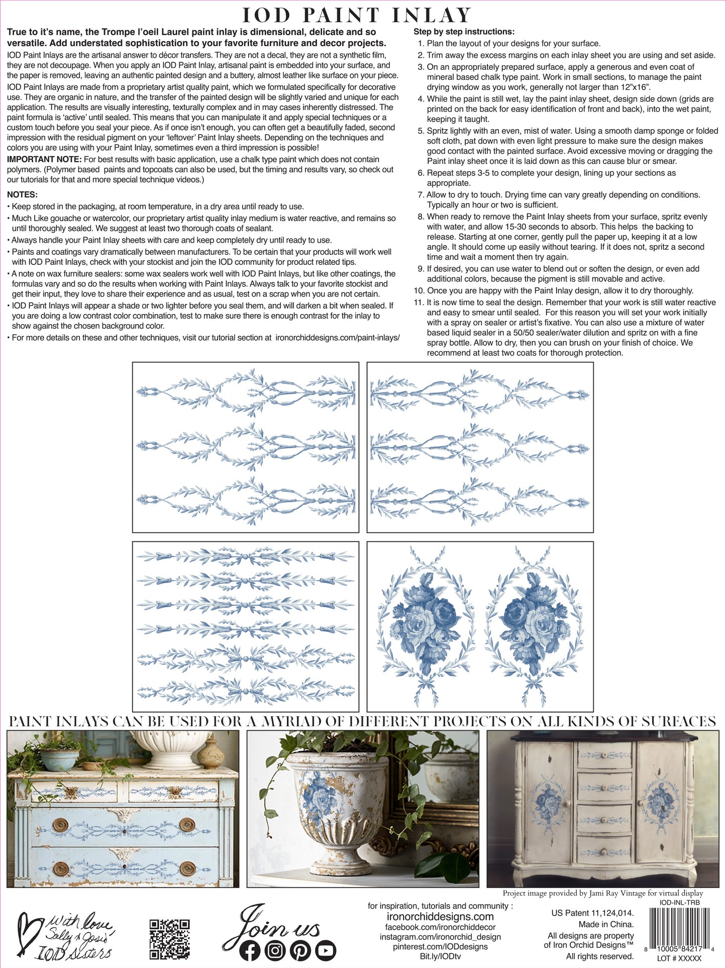 Trompe L' oeil Bleu IOD Paint Inlay by Iron Orchid Design (4) 12 X 16 Sheets - New Release