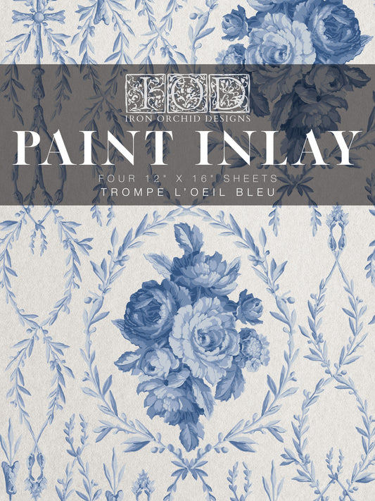 Trompe L' oeil Bleu IOD Paint Inlay by Iron Orchid Design (4) 12 X 16 Sheets - New Release