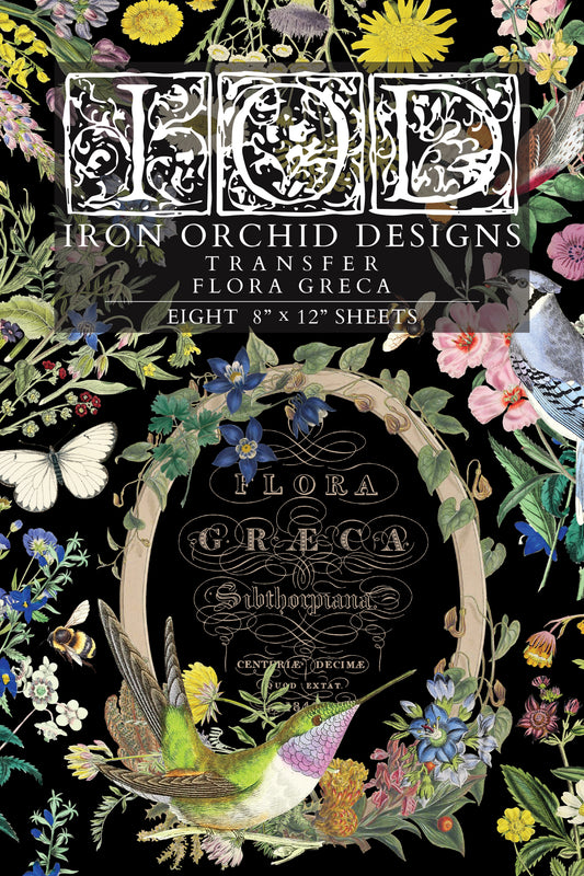 Flora Greca IOD Transfer Pad with (8) 8 x 12 Sheets by Iron Orchid Designs Rub-On Furniture Transfer Decal - New Release