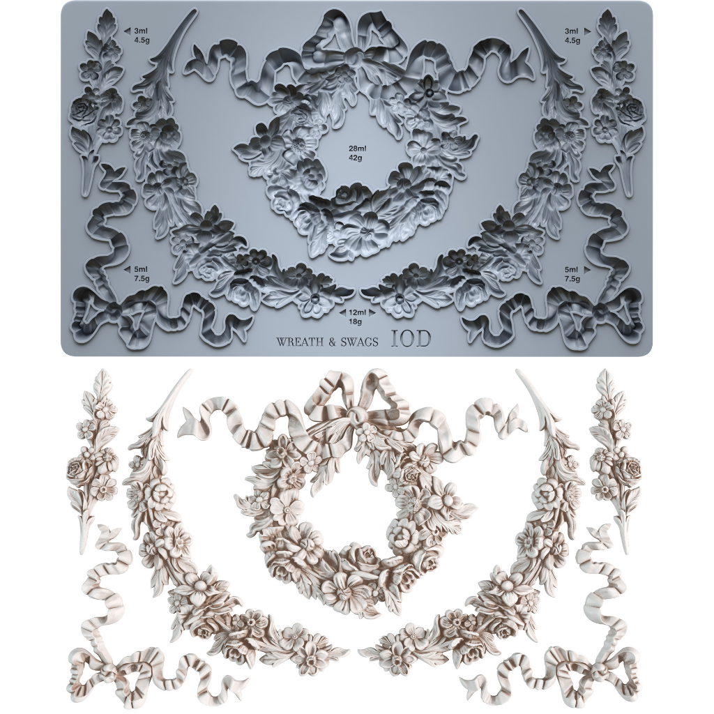 Wreath and Swags IOD décor mould 6 x 10 - by Iron Orchid Designs - New Release