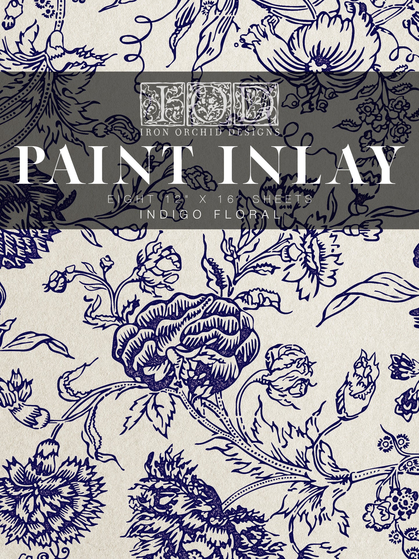 Indigo Floral IOD Paint Inlay by Iron Orchid Design (8) 12 X 16 Sheets - Limited Release