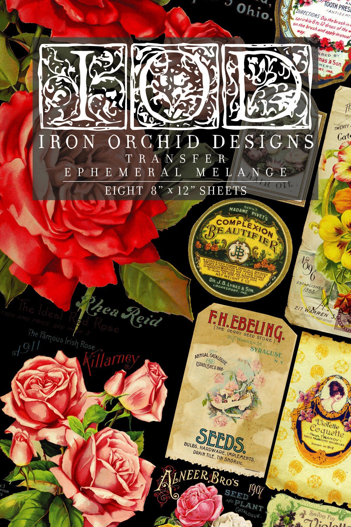 Ephemeral Melange IOD Transfer Pad with (8) 8 x 12 Sheets by Iron Orchid Designs Rub-On Furniture Transfer Decal