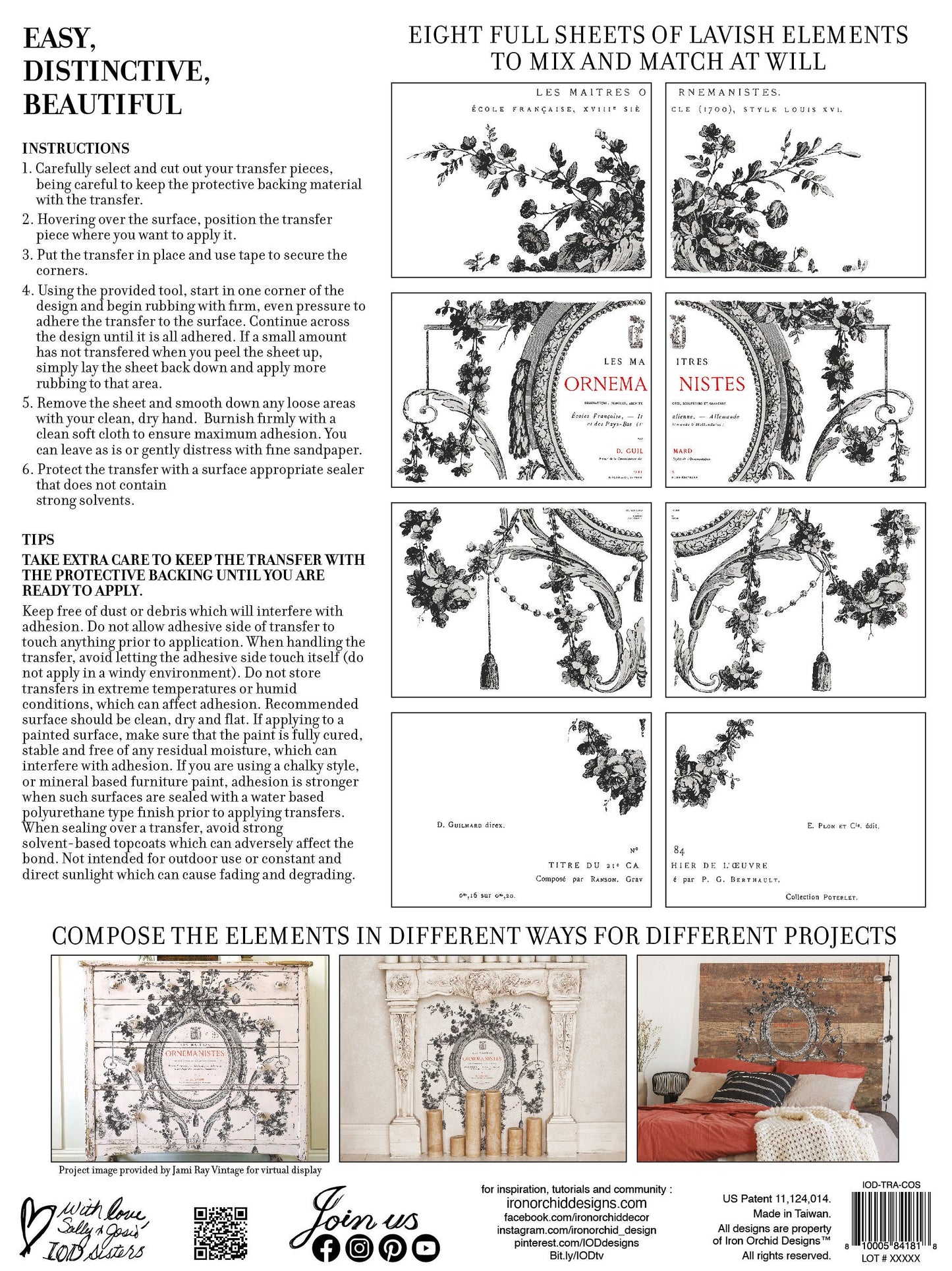 Cosette IOD Transfer Pad with (8) 12 X 16 Sheets by Iron Orchid Designs Rub-On Furniture Transfer Decal
