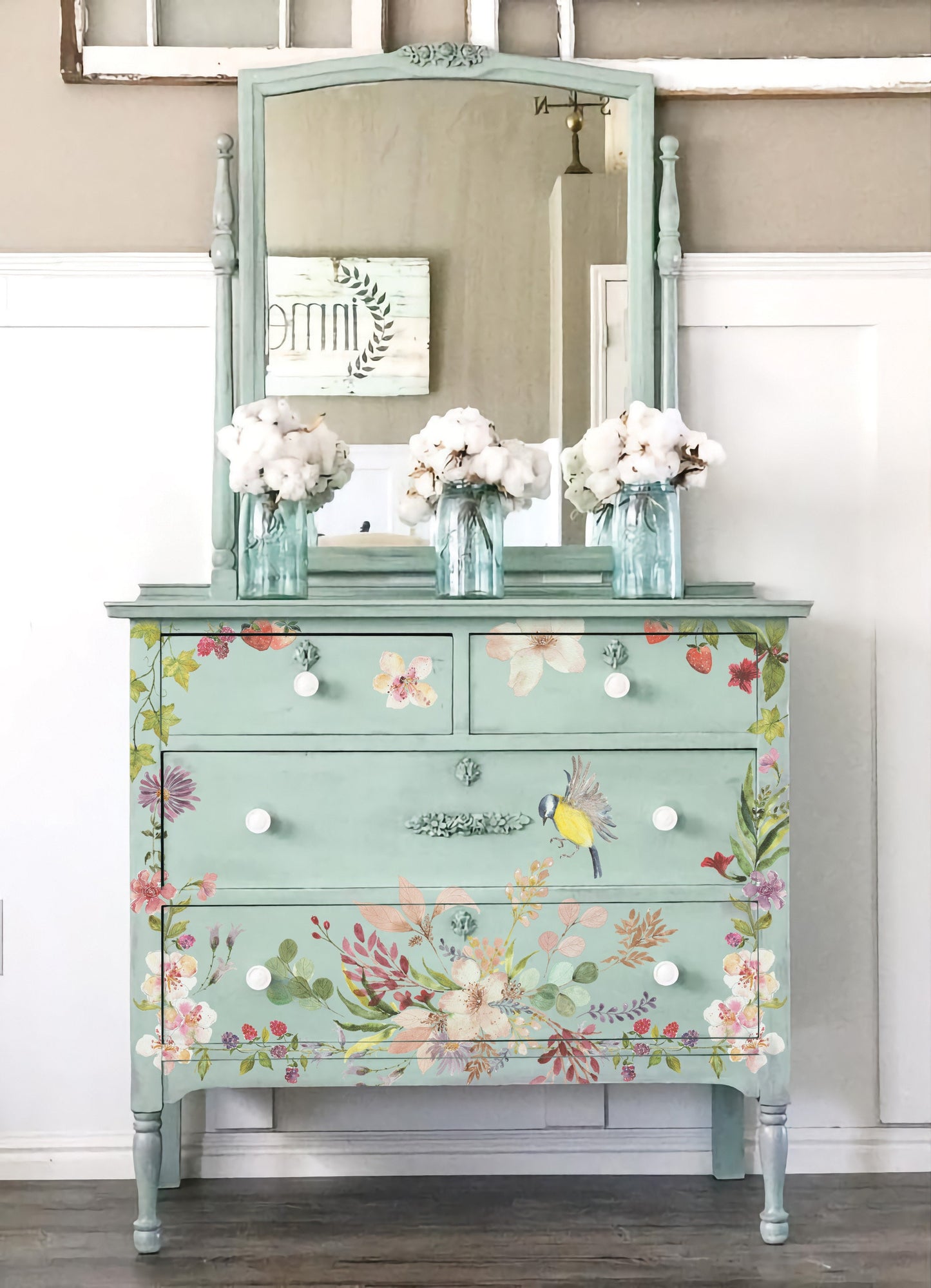 Whispering Willows IOD Transfer Pad with (8) 12 X 16 Sheets by Iron Orchid Designs Rub-On Furniture Transfer Decal