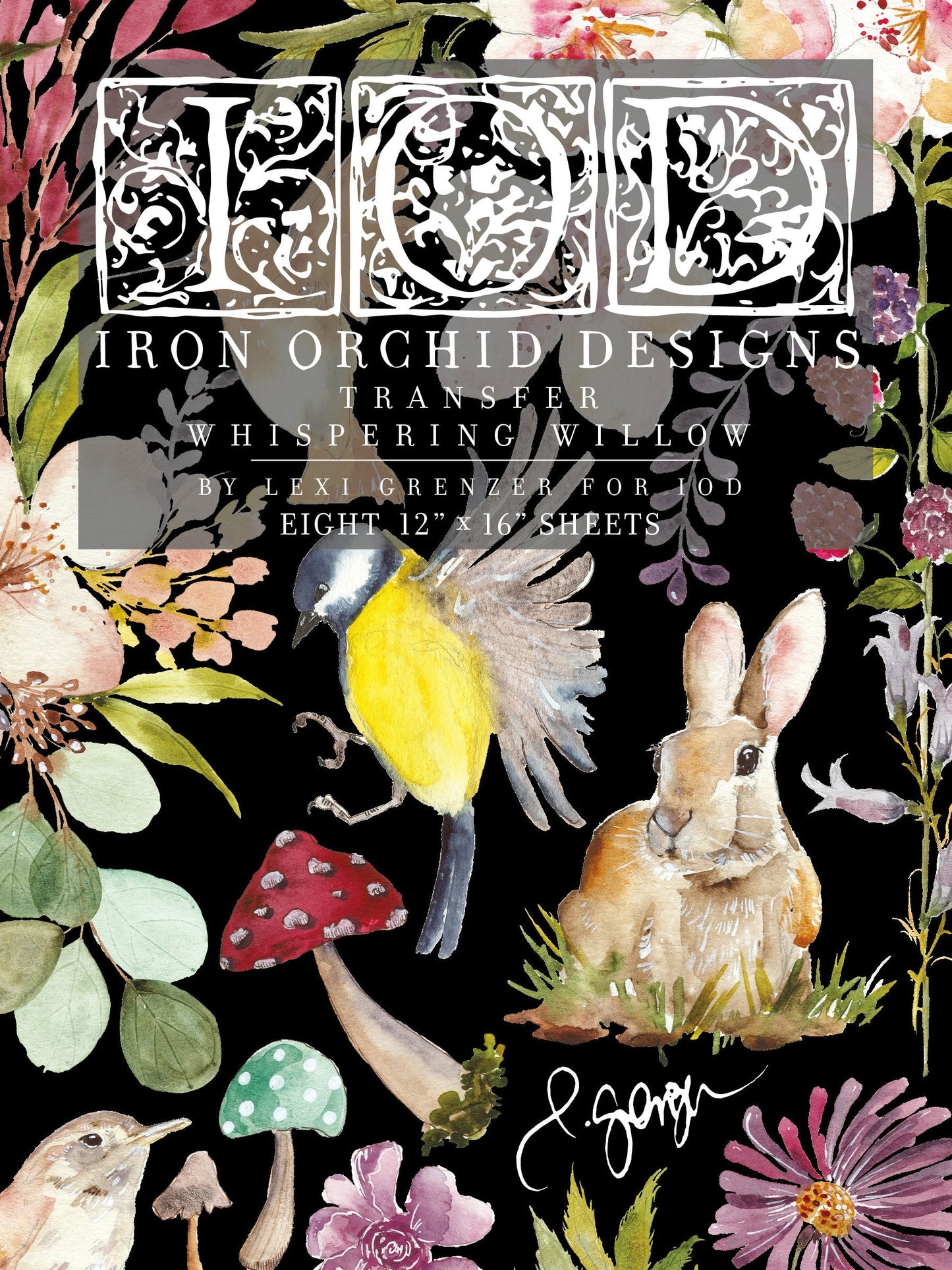 Whispering Willows IOD Transfer Pad with (8) 12 X 16 Sheets by Iron Orchid Designs Rub-On Furniture Transfer Decal