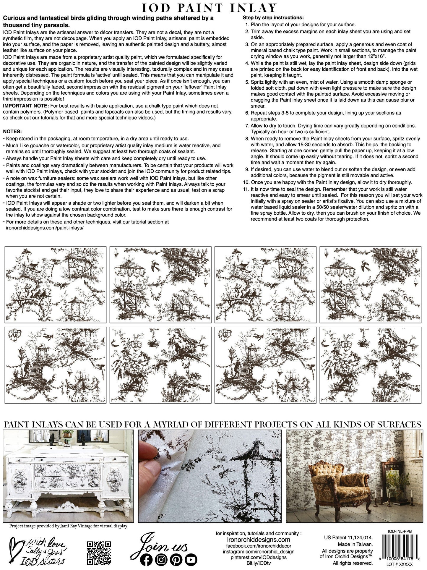 Petits Parasols Black IOD Paint Inlay by Iron Orchid Design (8) 12 X 16 Sheets - Limited Release