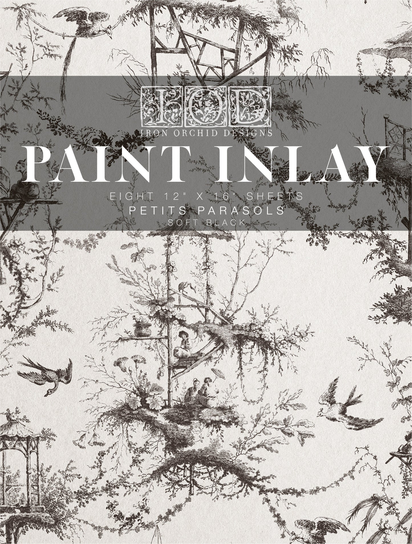 Petits Parasols Black IOD Paint Inlay by Iron Orchid Design (8) 12 X 16 Sheets - Limited Release