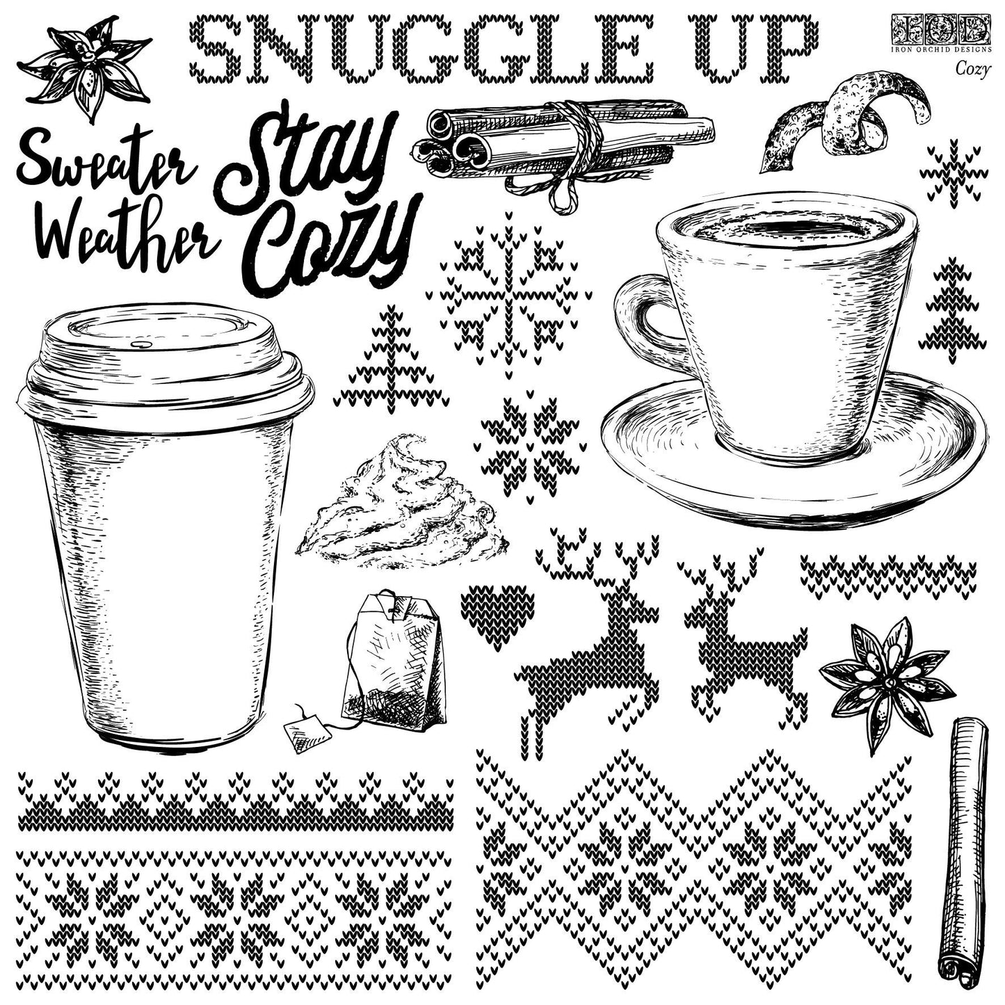 Cozy 12 x 12 IOD stamp - by Iron Orchid Designs - Limited Holiday Release