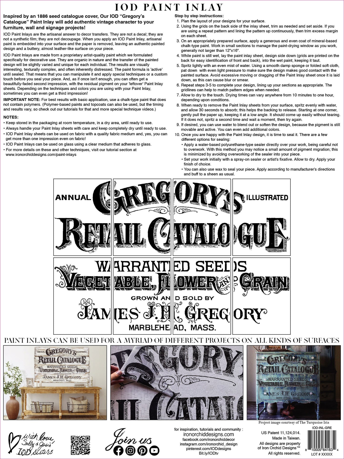 Gregorys Catalogue IOD Paint Inlay by Iron Orchid Design (8) 12 X 16 Sheets - Limited Release