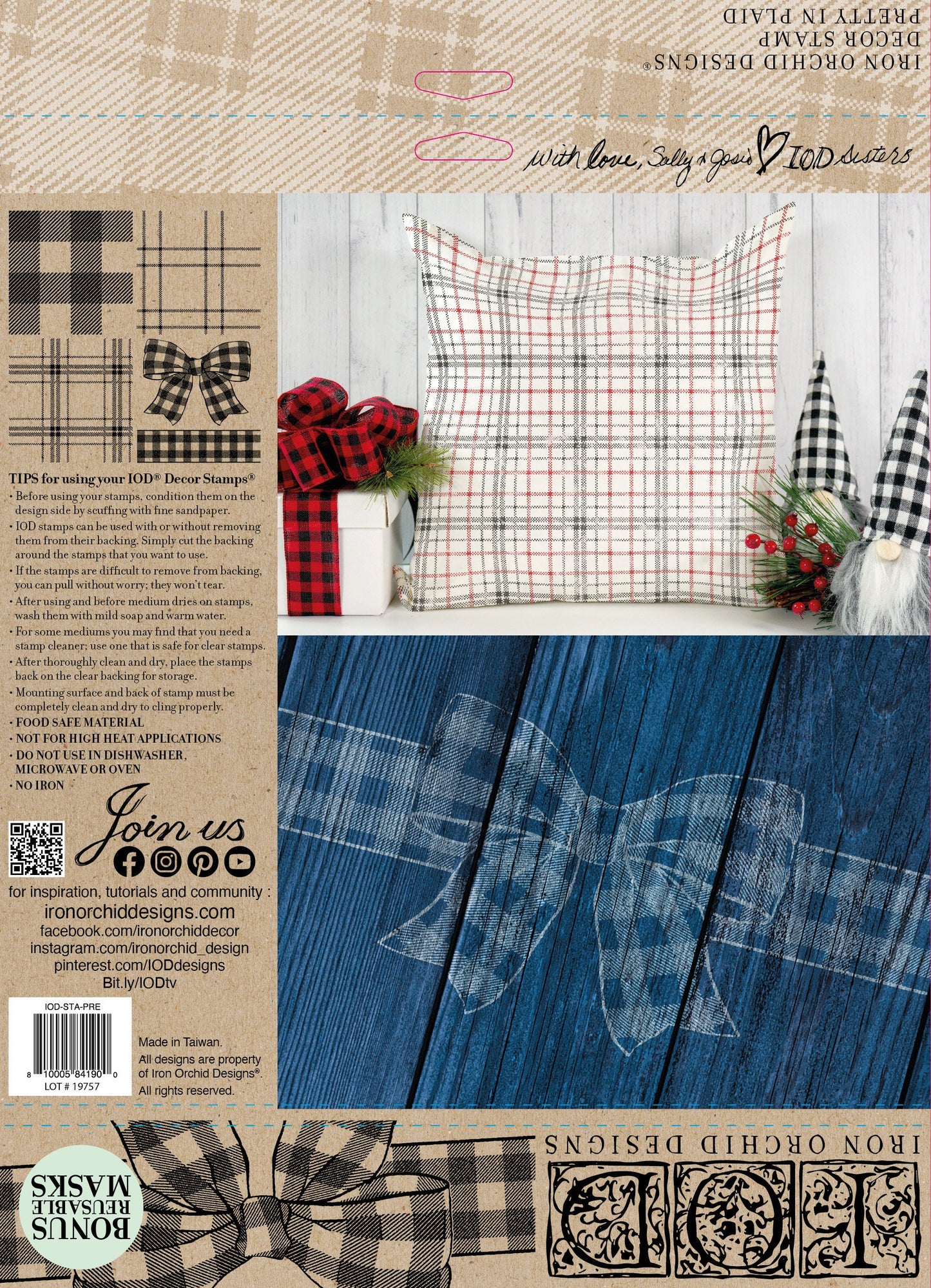 Pretty In Plaid 12 x 12 IOD stamp - by Iron Orchid Designs - Retired