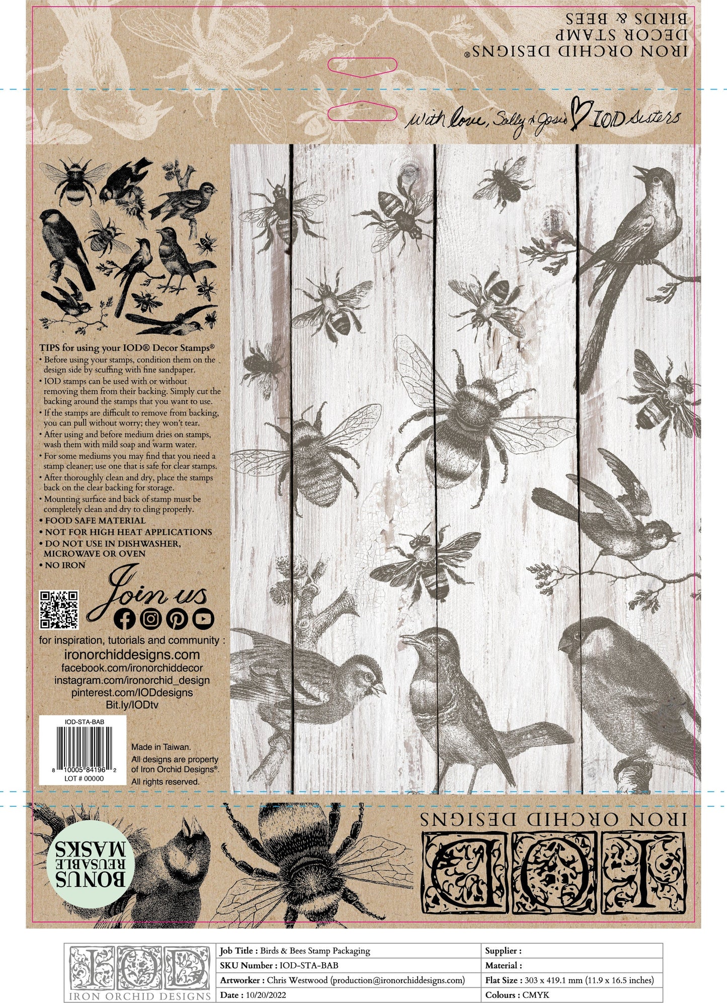 Birds & Bees 12 x 12 IOD stamp - by Iron Orchid Designs