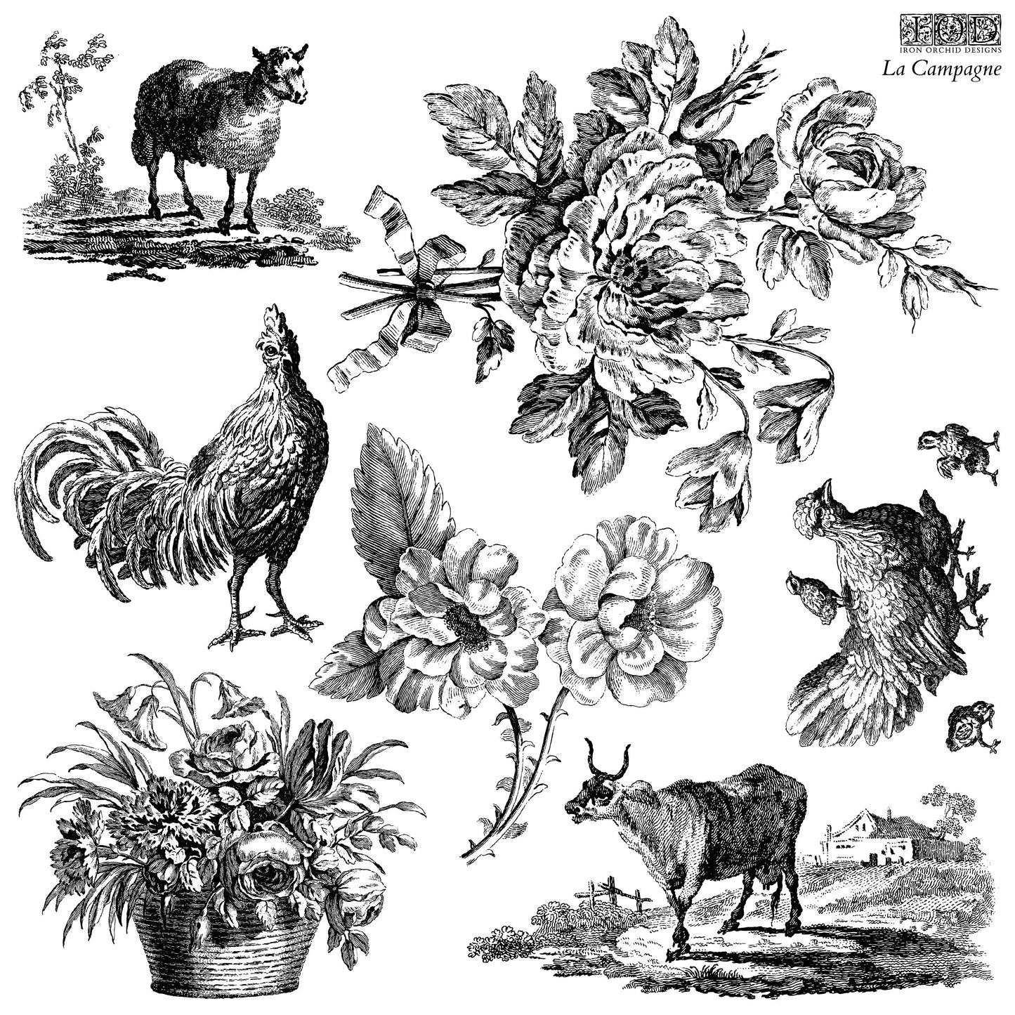 La Campagne 12 x 12 IOD stamp 2 sheets - by Iron Orchid Designs