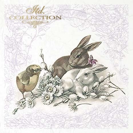 Vintage easter bunnies ITD Decoupage Rice Paper | 6 (6x6 in sheets) 6 designs in pack | RSM070