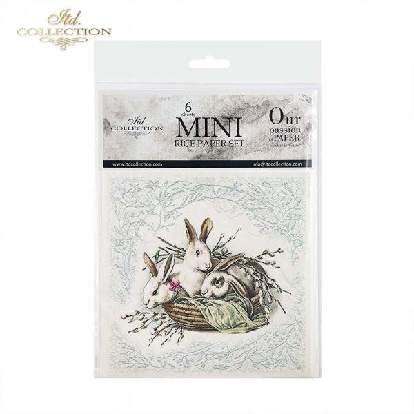 Vintage easter bunnies ITD Decoupage Rice Paper | 6 (6x6 in sheets) 6 designs in pack | RSM070