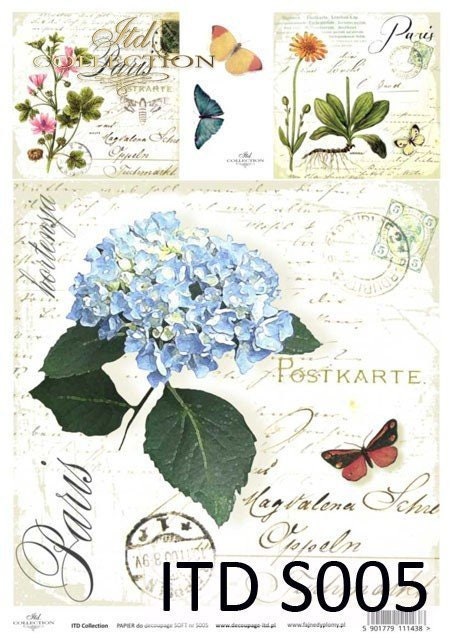 Flowers, herbs ITD Decoupage Soft Paper | Size A4 | 8.27x11.7in | S005