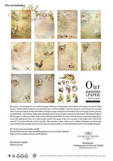 Spring Impressions ITD Collection decoupage paper |  11 sheets of rice paper A4 (8.27x11.7in) - RP051