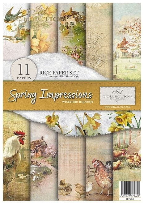 Spring Impressions ITD Collection decoupage paper |  11 sheets of rice paper A4 (8.27x11.7in) - RP051