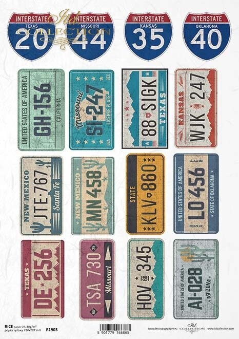 Road signs, plates ITD Decoupage Rice Paper | Size A4 | 8.27x11.7 in | R1903