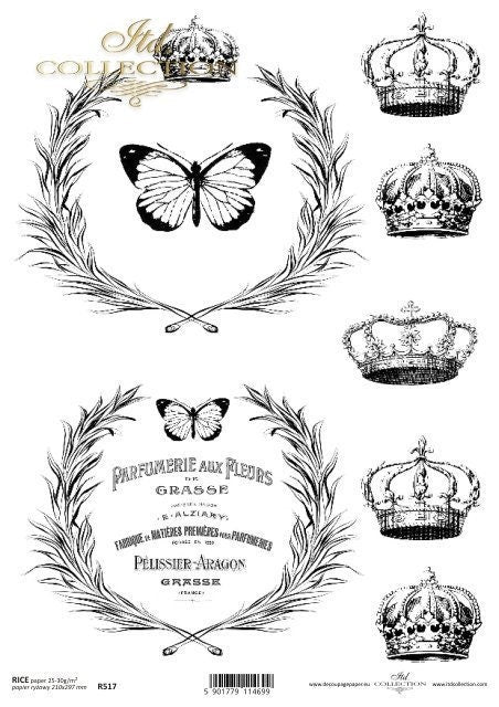 Crown butterfly ITD Decoupage Rice Paper | Size A4 | 8.27x11.7 in | R0517
