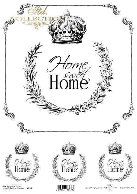 Crown Home Sweet Home ITD Decoupage Rice Paper | Size A4 | 8.27x11.7 in | R0521