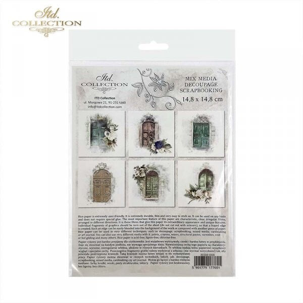 Doors with Flowers ITD Decoupage Rice Paper | 6 (6x6 in sheets) 6 designs in pack | RSM066