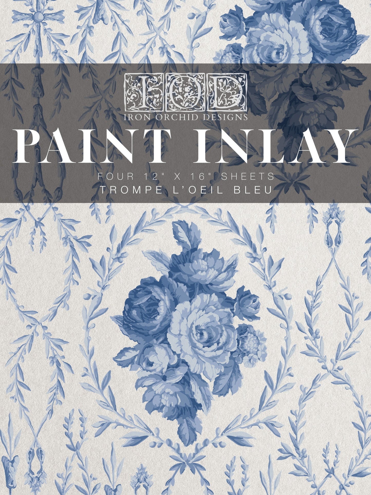 Trompe l'oeil Bleu IOD Paint Inlay by Iron Orchid Design (4) 12 X 16 Sheets - Limited Release