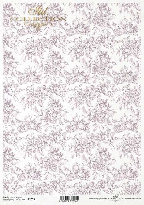 Pink flower wallpaper ITD Decoupage Rice Paper | Size A4 | 8.27x11.7 in | R2003