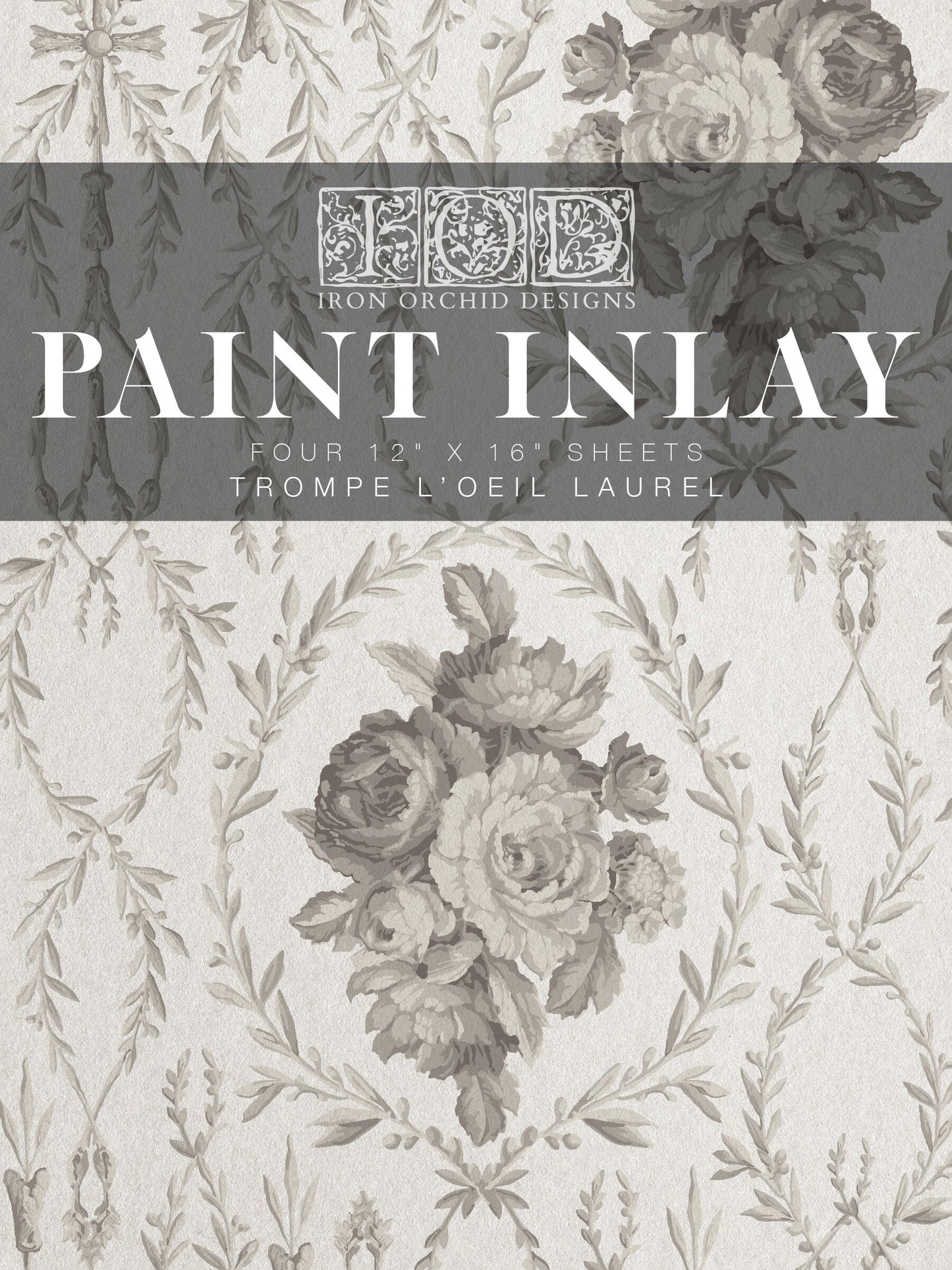 Trompe L'oeil laurel IOD Paint Inlay by Iron Orchid Design (4) 12 X 16 Sheets - Limited Release