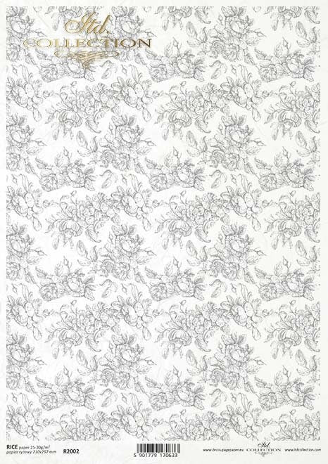 Gray flower wallpaper ITD Decoupage Rice Paper | Size A4 | 8.27x11.7 in | R2002