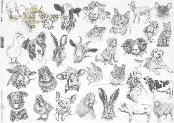 Animals Black and White ITD Decoupage Rice Paper | Size A3 | 16.5inch x 11.7inch | R0398L