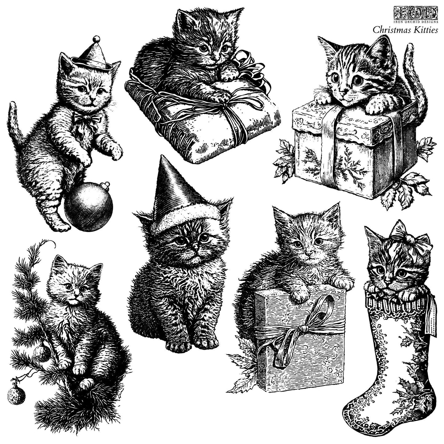 Christmas Kitties 12 x 12 IOD stamp - by Iron Orchid Designs Limited Holiday Release