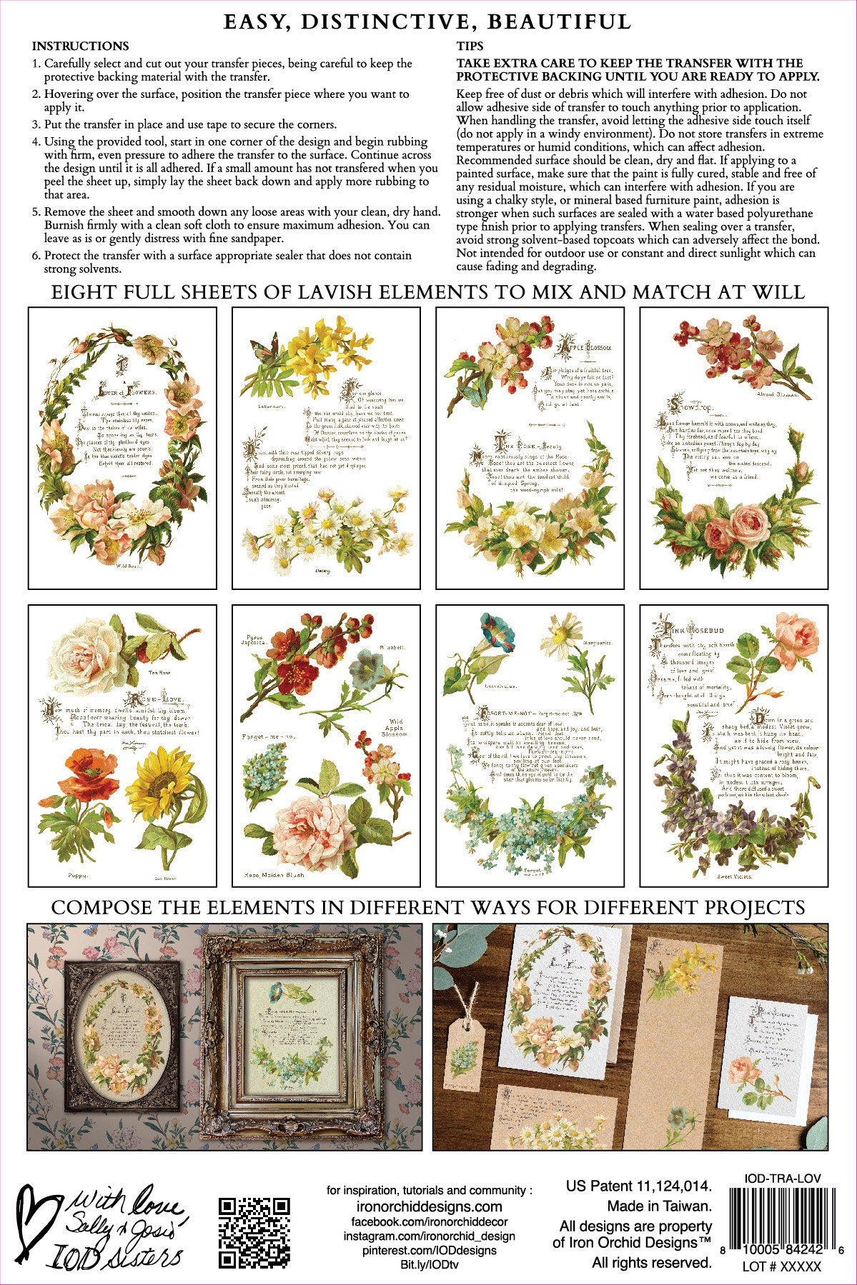 Lover of Flowers IOD Transfer Pad with (8) 8 x 12 Sheets by Iron Orchid Designs Rub-On Furniture Transfer Decal