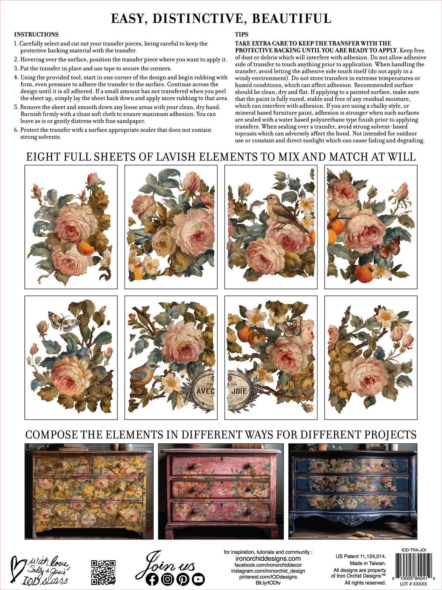 Joie Des Roses IOD Transfer Pad (8) 12 X 16 Sheets by Iron Orchid Designs Rub-On Furniture Transfer Decal