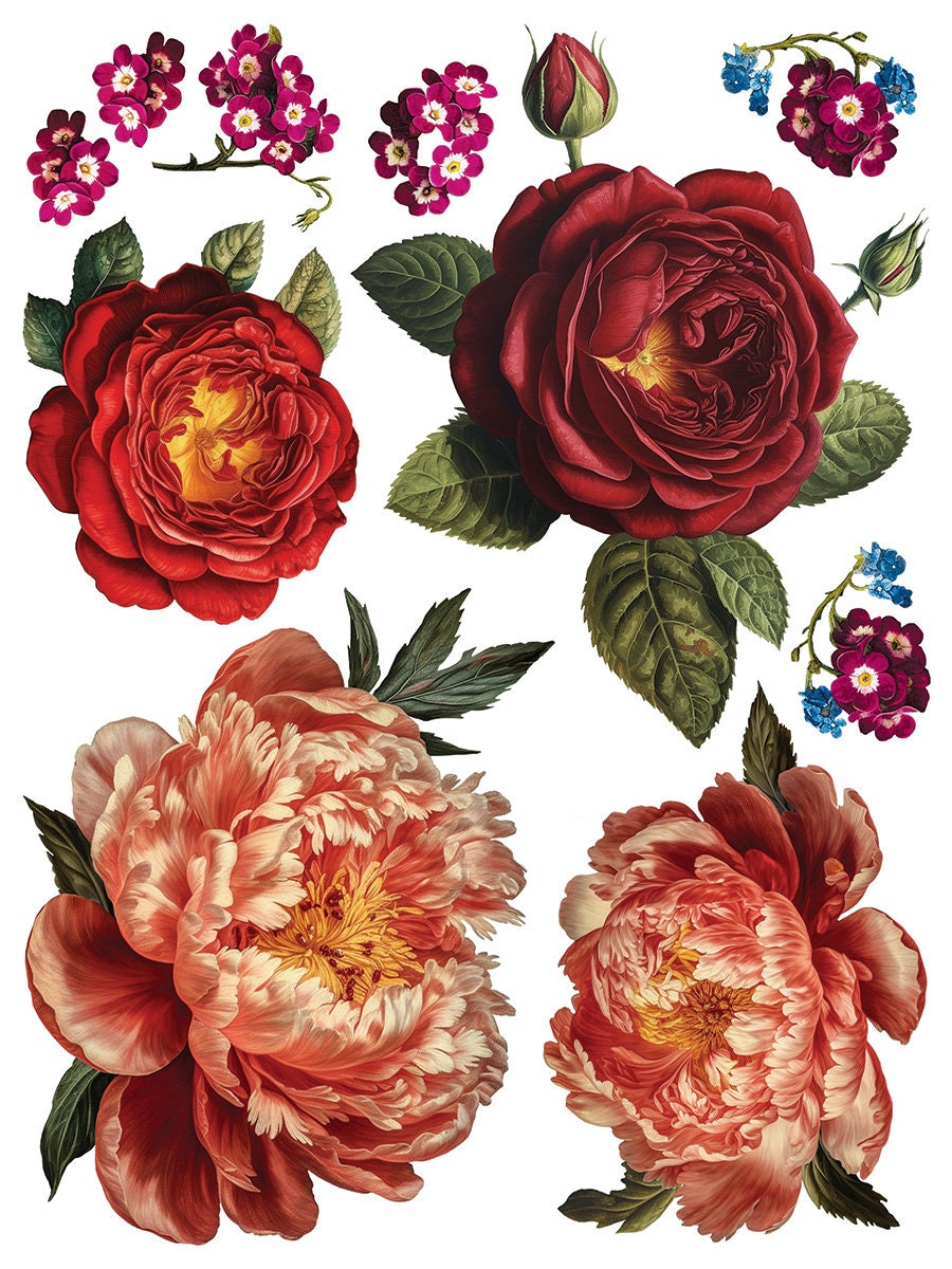 Collage De Fleurs IOD Transfer Pad with (8) 12 X 16 Sheets by Iron Orchid Designs Rub-On Furniture Transfer Decal