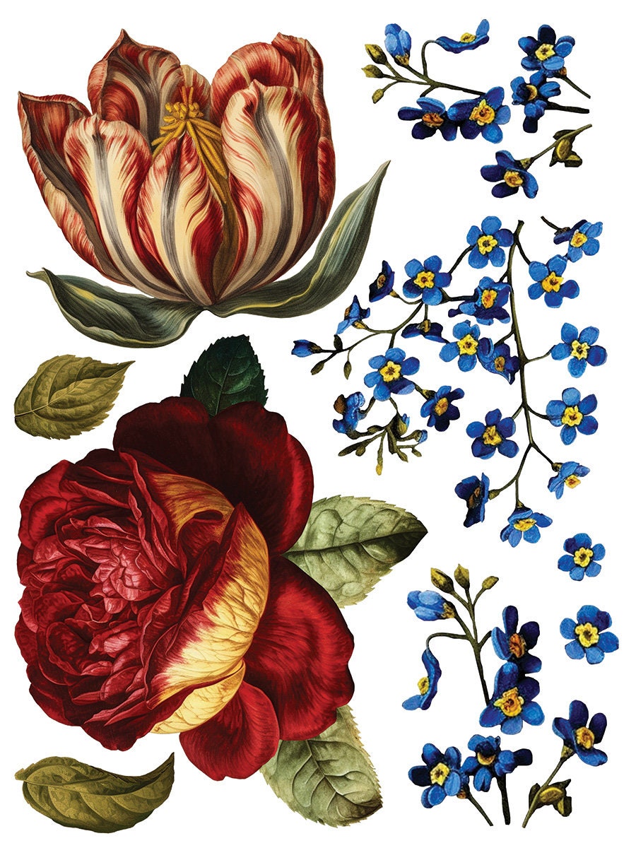 Collage De Fleurs IOD Transfer Pad with (8) 12 X 16 Sheets by Iron Orchid Designs Rub-On Furniture Transfer Decal