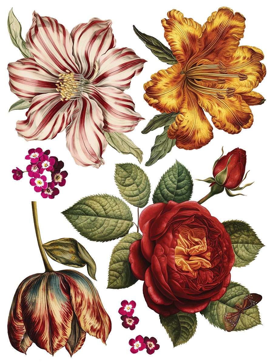Collage De Fleurs IOD Transfer Pad with (8) 12 X 16 Sheets by Iron Orchid Designs Rub-On Furniture Transfer Decal